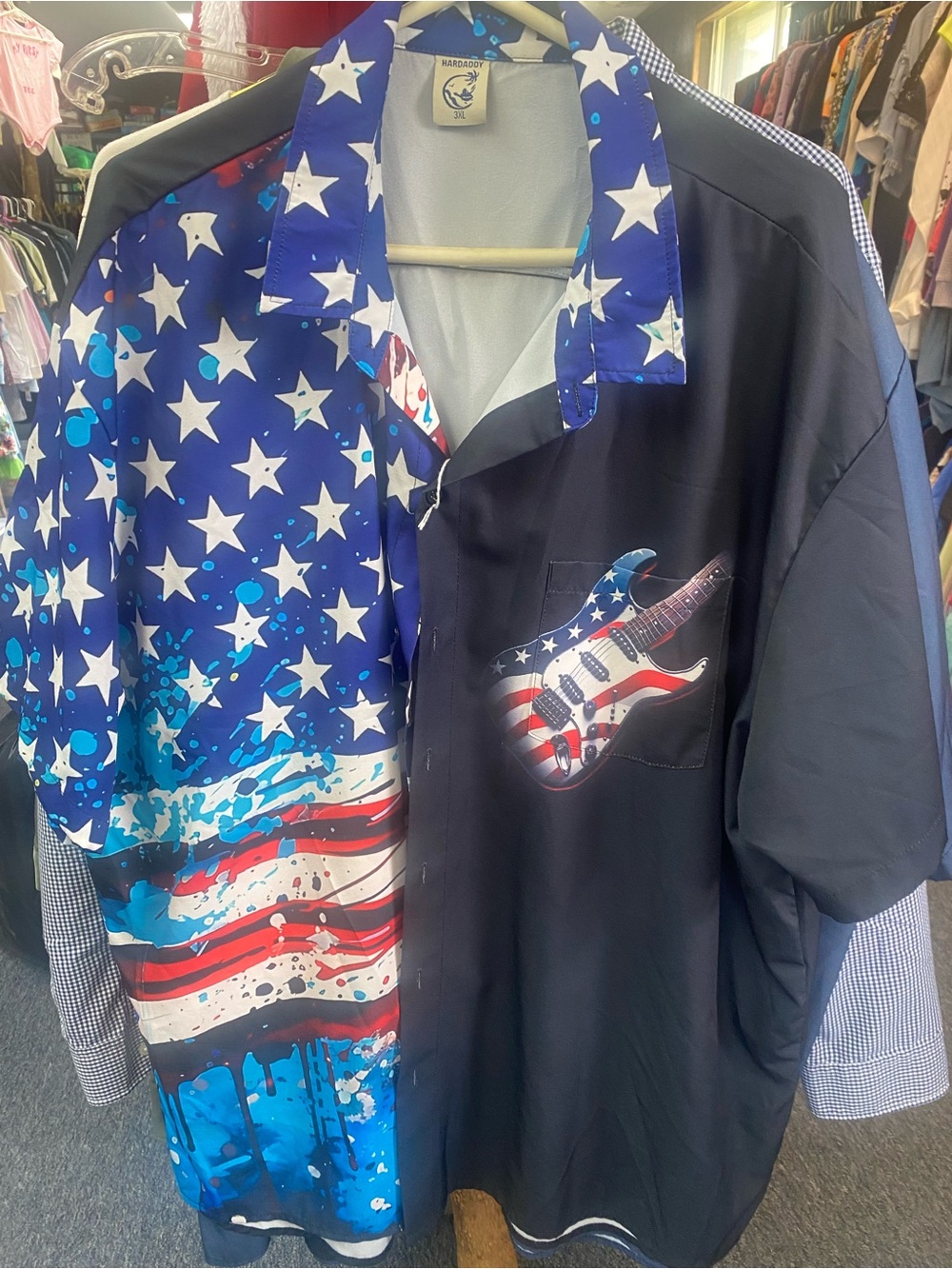 Hardaddy Patriotic Star & Guitar Print Short-Sleeve Men’s Shirt 3x